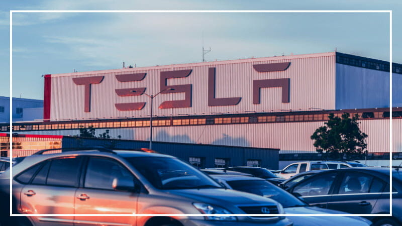 the tesla factory in Austin TX and their professional company logo signage